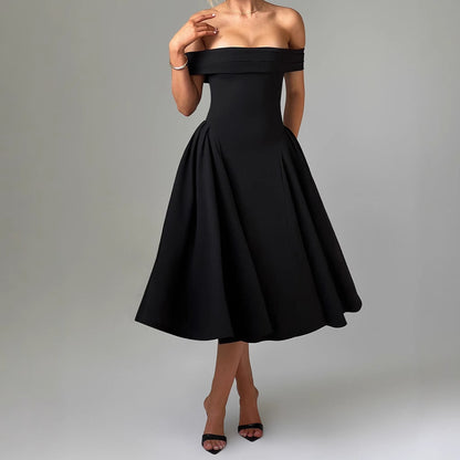 Fashion Personality Pure Color Tube-top Dress Women