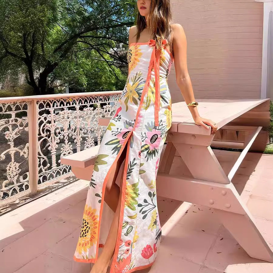 Women's Split Chest-wrapped Print Dress