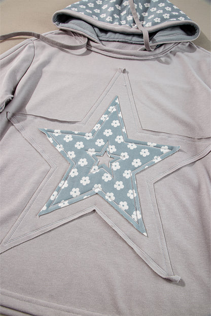 Floral Patchwork Star Pattern Drawstring Hoodie