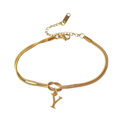 New Letter A-Z Love Knot Bracelets For Women Couple Gold Color Dainty Snake Chain Charm Bracelet Stainless Steel Jewelry Gift Valentine's Day Gifts
