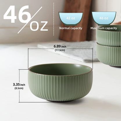 Ceramic Bowls For Kitchen, 46oz Bowl Set Of 4 For Cereal, Salad, Pasta, Soup, Dessert, Serving Dishwasher, Microwave And Oven Safe