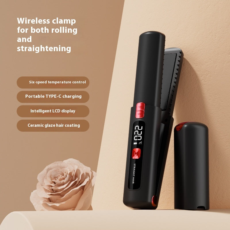 Charging Wireless Splint For Curling Or Straightening LCD Anion Portable Hair Straighter