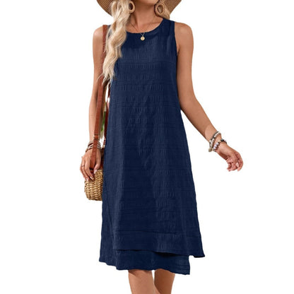 Fashionable All-match Sleeveless Round Neck Dress Women