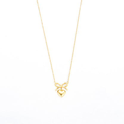 Stainless Steel New Fashion Fine Waterproof Jewelry Love Heart Bowknot Shape Charm Chain Choker Necklaces Pendant For Women Fashion Jewelry