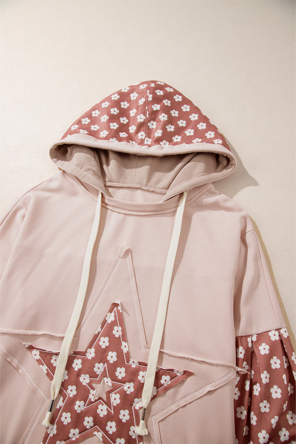 Floral Patchwork Star Pattern Drawstring Hoodie