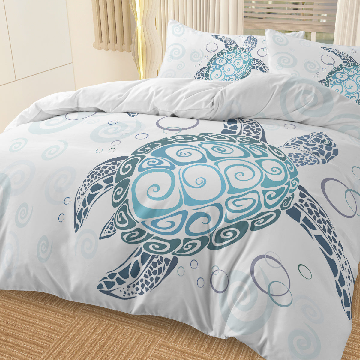 Three Piece Self-produced Bedding Set ,duvet Cover, Pillowcase Back White, Ten Grid Turtle, American Small Size