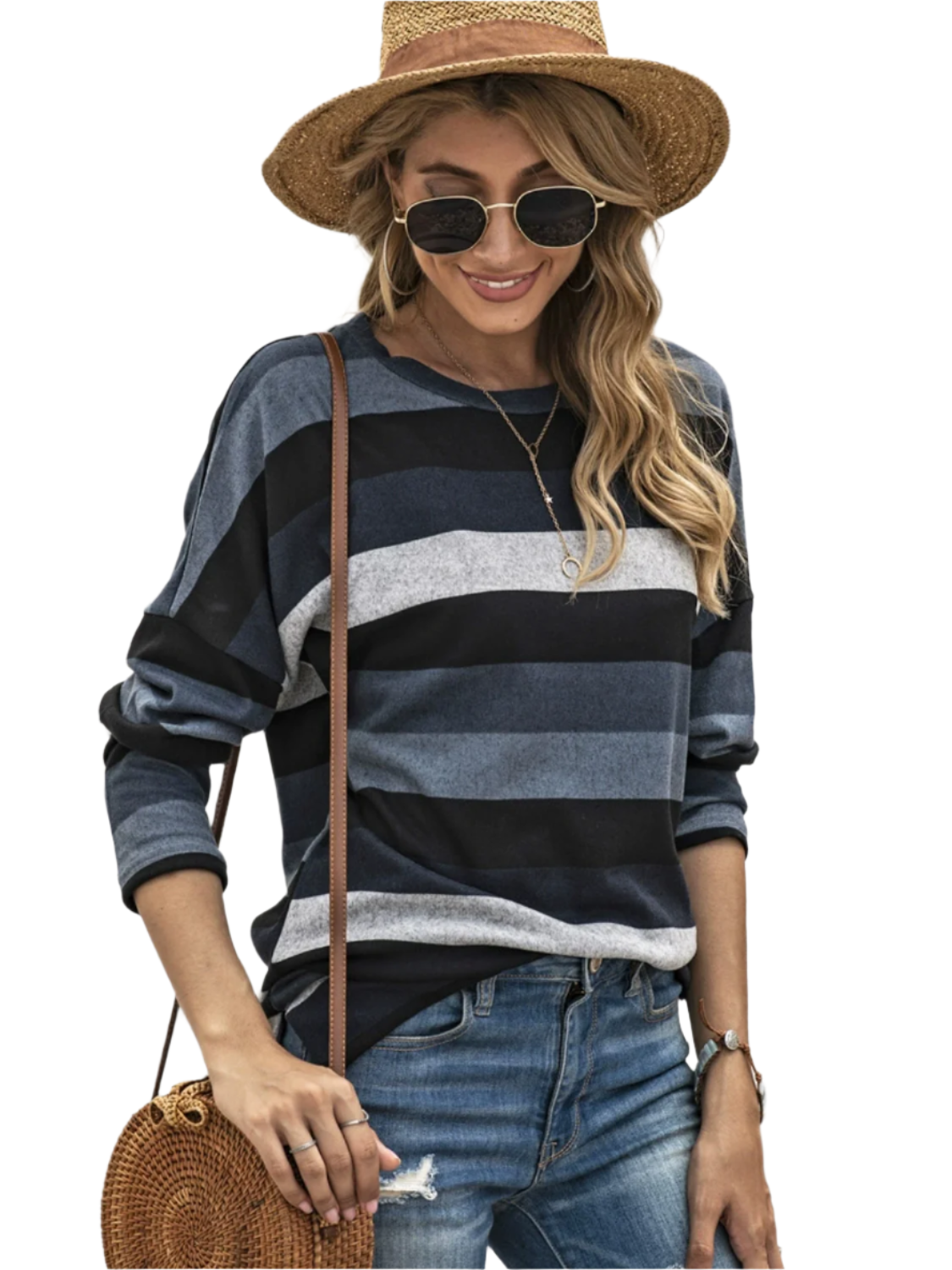 Full Size Striped Round Neck Long Sleeve T-Shirt Plus Size