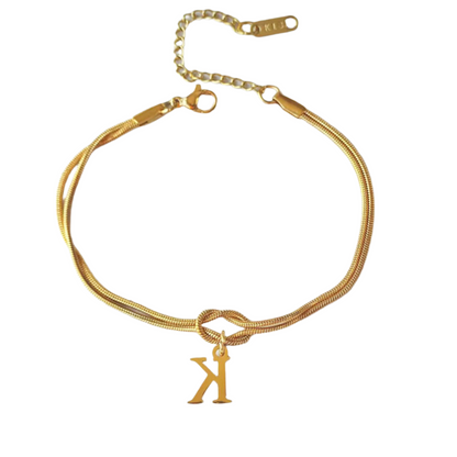 New Letter A-Z Love Knot Bracelets For Women Couple Gold Color Dainty Snake Chain Charm Bracelet Stainless Steel Jewelry Gift Valentine's Day Gifts