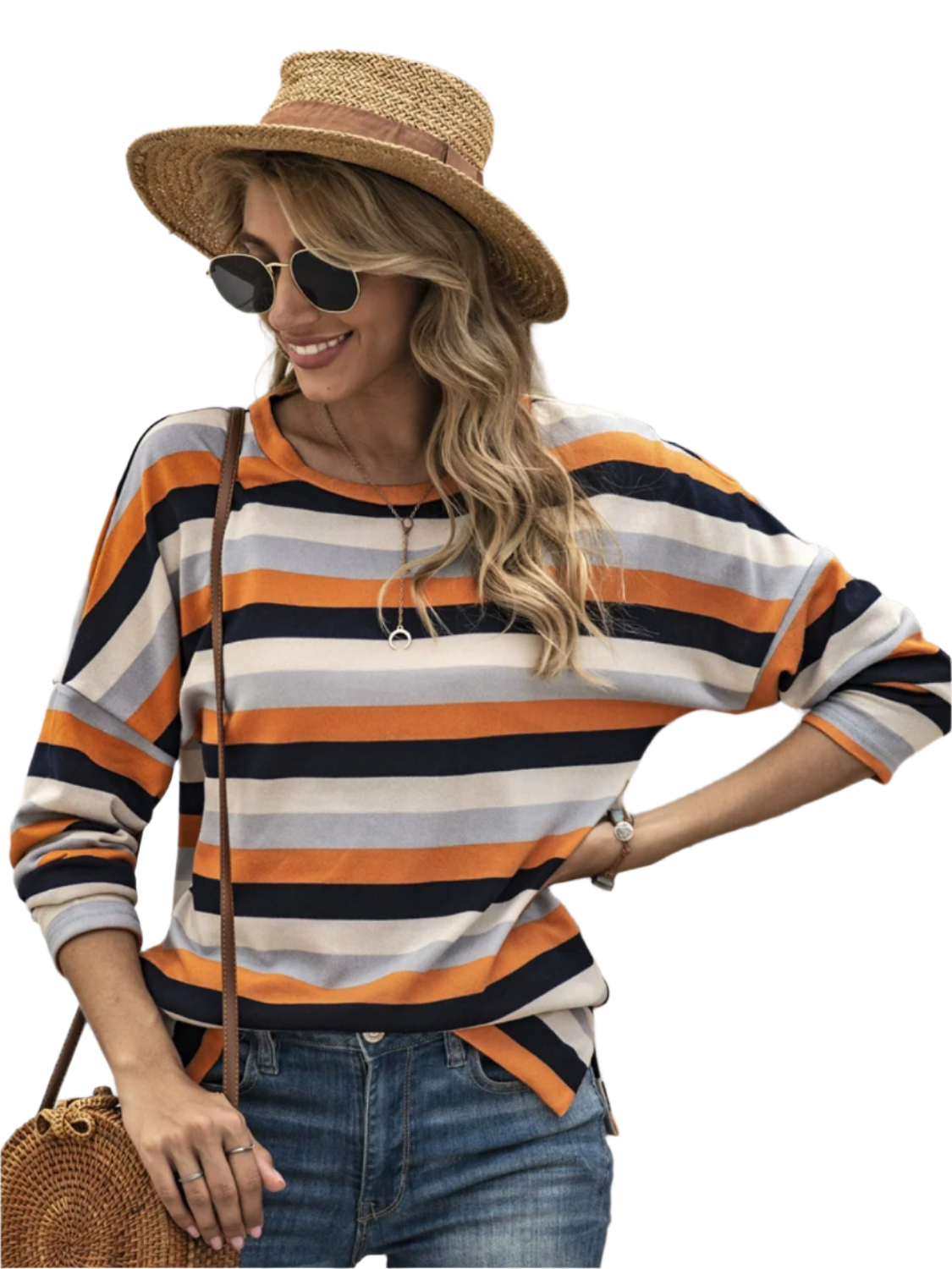 Full Size Striped Round Neck Long Sleeve T-Shirt Plus Size