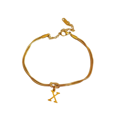 New Letter A-Z Love Knot Bracelets For Women Couple Gold Color Dainty Snake Chain Charm Bracelet Stainless Steel Jewelry Gift Valentine's Day Gifts