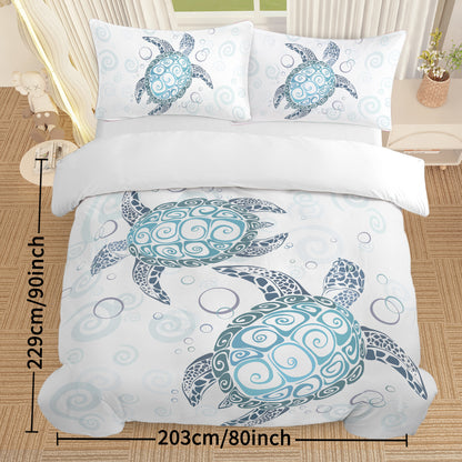 Three Piece Self-produced Bedding Set ,duvet Cover, Pillowcase Back White, Ten Grid Turtle, American Small Size