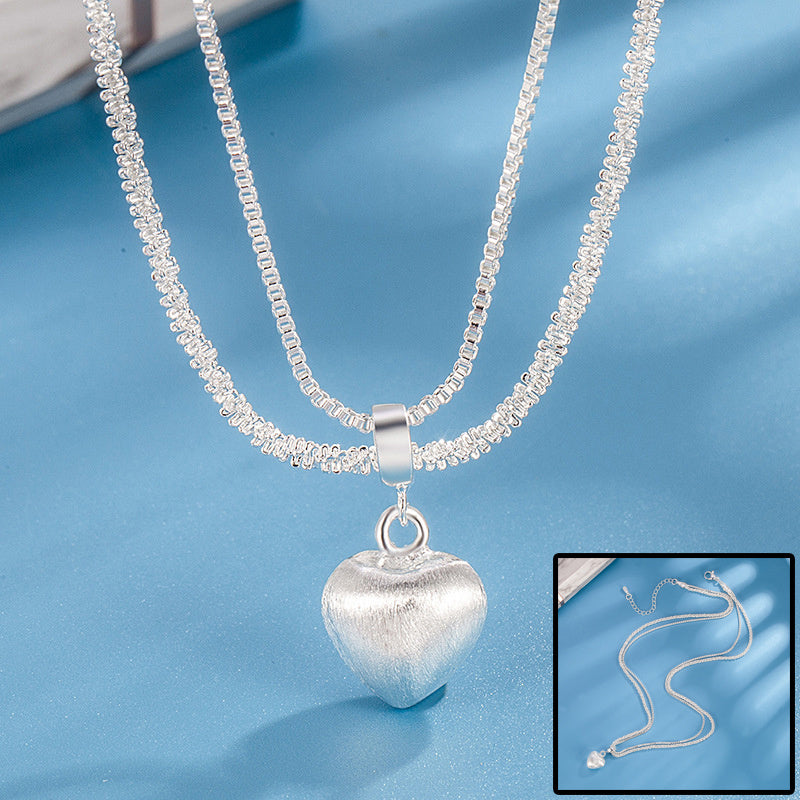 Double Layer Brushed Heart Pendant Necklace For Women High-end Feel Light Luxury Necklace Collarbone Chain  Fashion Jewelry