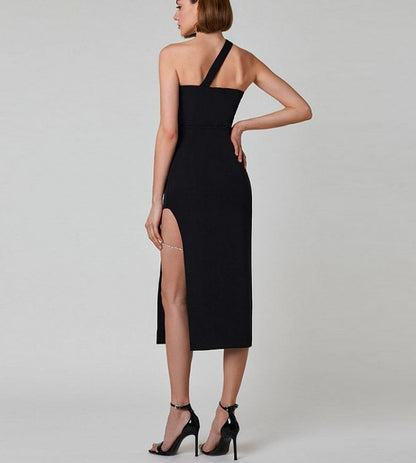 Women's Dress Spring New Sexy Oblique Shoulder Split Chest-flattering Dress